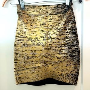 BCBG Gold Bandage Mini Skirt
